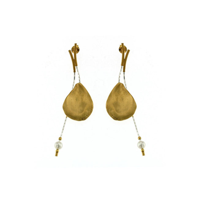 Gold Oyster Shell with Freshwater Pearl Earrings