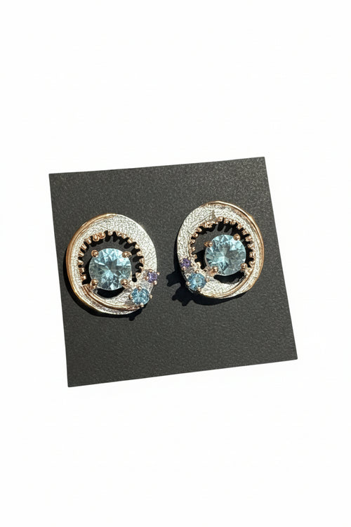 Swiss Blue Topaz & Tanzanite Post Stud Earrings