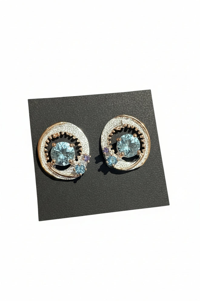 Swiss Blue Topaz & Tanzanite Post Stud Earrings
