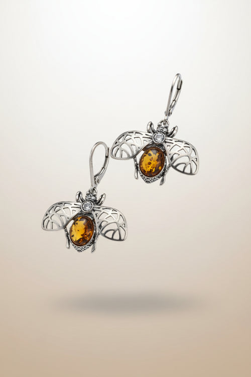 Sterling Silver Bee Amber Earrings