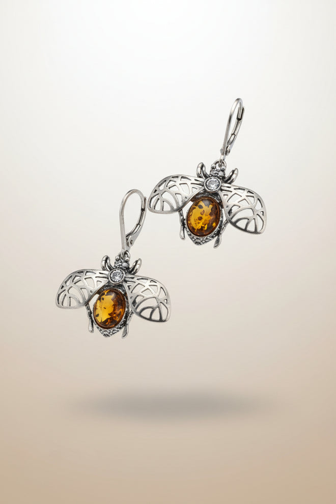 Sterling Silver Bee Amber Earrings