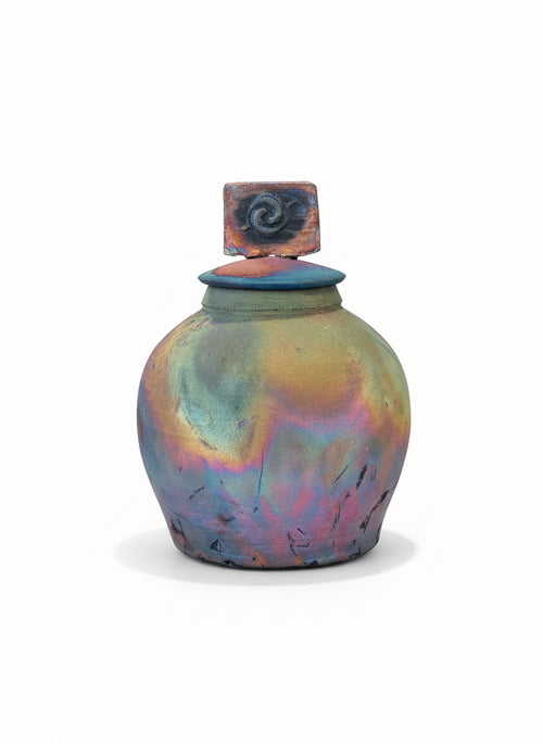 6-inch Round Raku Ceramic Pot with Lid