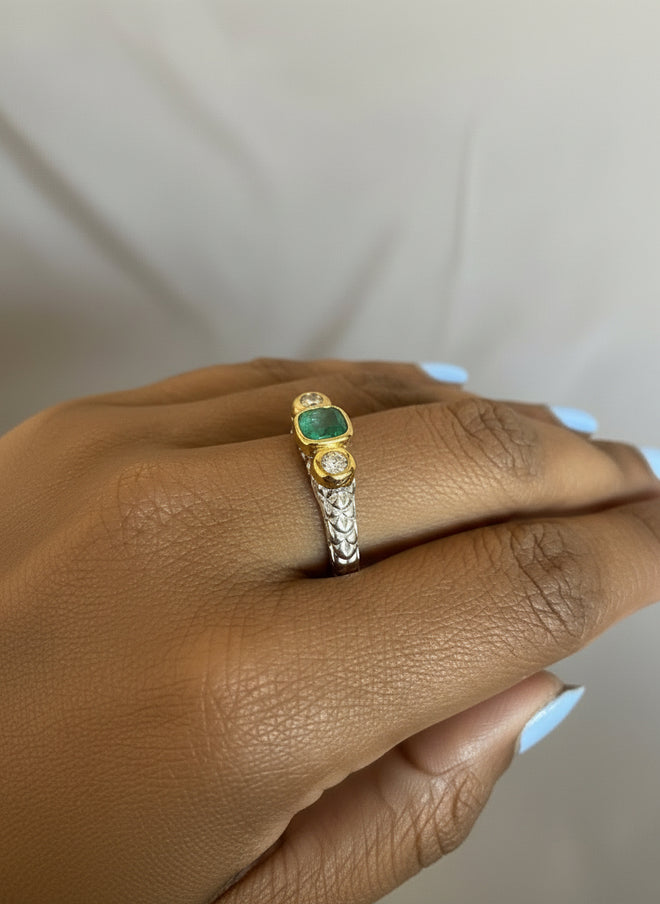 Emerald & White Topaz Ring
