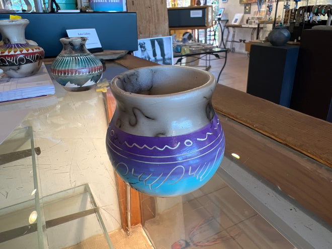 Marilena Sun Horsehair Pottery – Ceramic Sky blue and Purple Vase