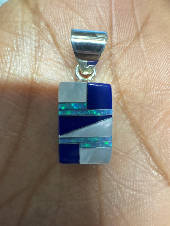 Lapis, Mother of Pearl and Opal Rectangular Pendent