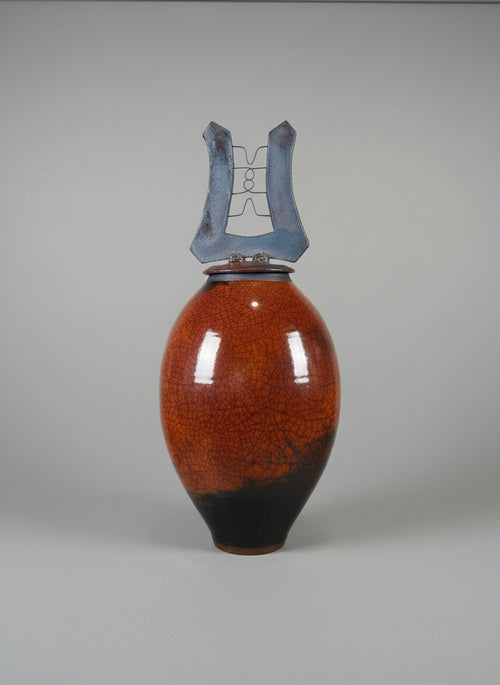 Raku Ferric Lidded Vessel