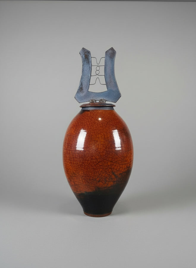Raku Ferric Lidded Vessel