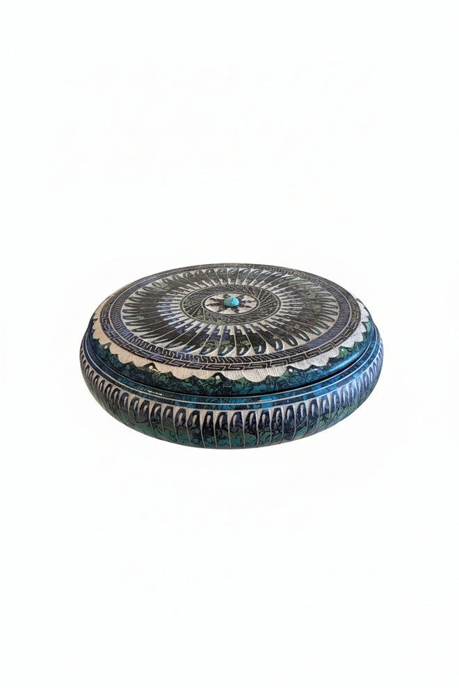 Navajo Carved Lidded Vassel by Artist Myron Charley 2"H x 3"W
