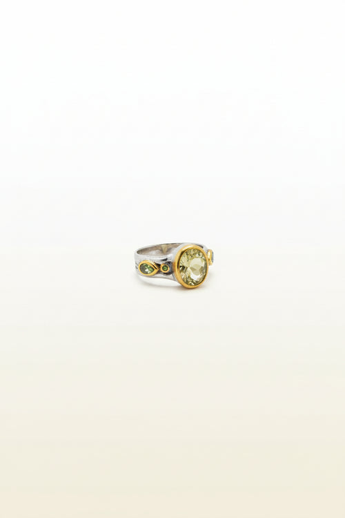 Lemon Quartz - Peridot - Green Chrome Diopside Ring