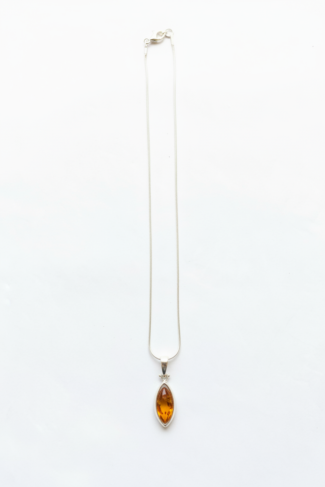 Sterling Silver Almond Amber Necklace