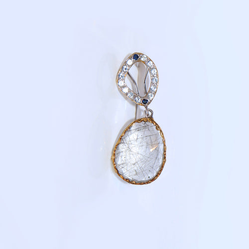 Rutilated Quartz & Sapphire Earrings