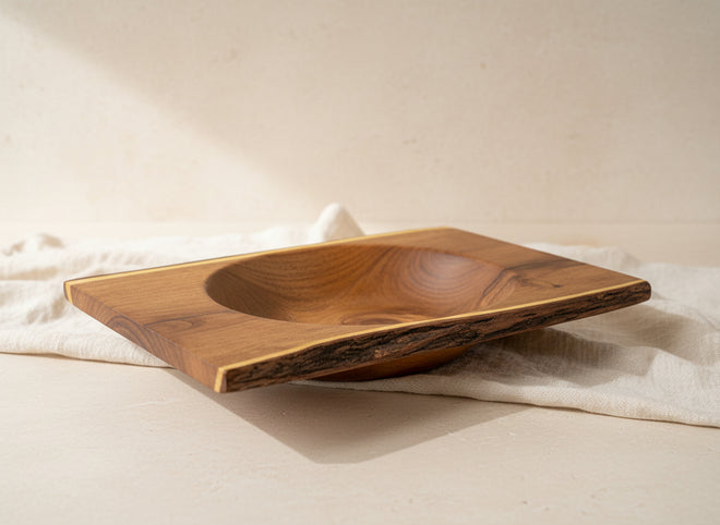 Handmade Mesquite Flat Bowl 11” x 8 “ by Steve Betcher (Arizona Artist)