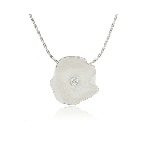 Silver Petal Pendent with Cubic Zirconia - (Large)