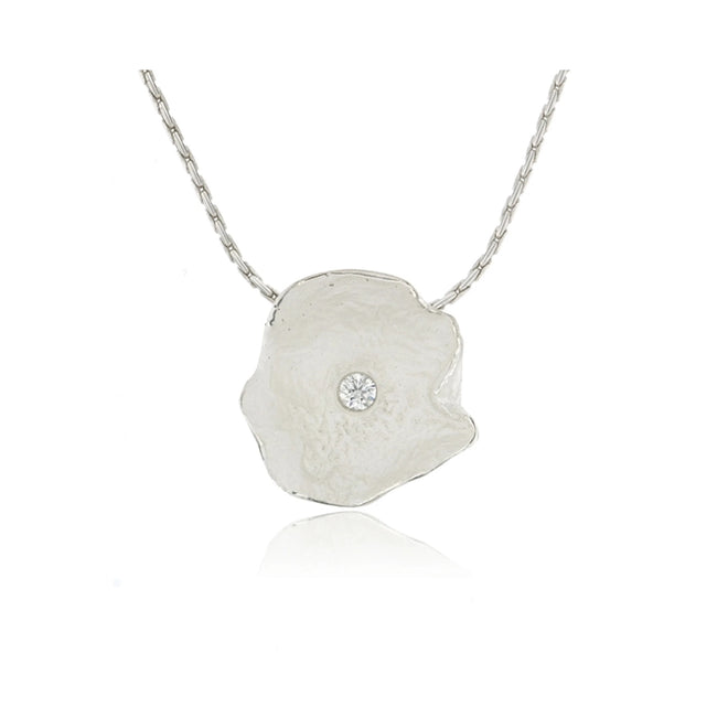 Silver Petal Pendent with Cubic Zirconia - (Large)
