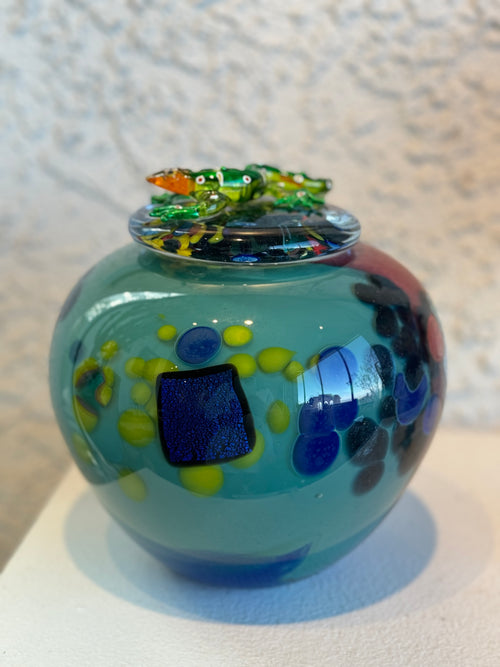 Glass Pot with Lizard on Lid