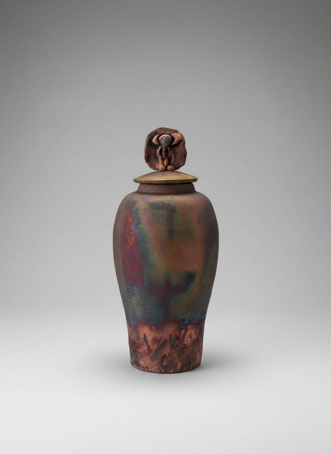 Tall Raku Ceramic Pot with Lid