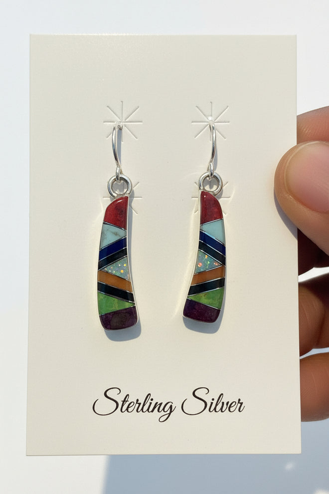 Turquoise, Spiny Oyster, Sugilite, Gaspetite, Black Jade &amp; Opal  Earrings