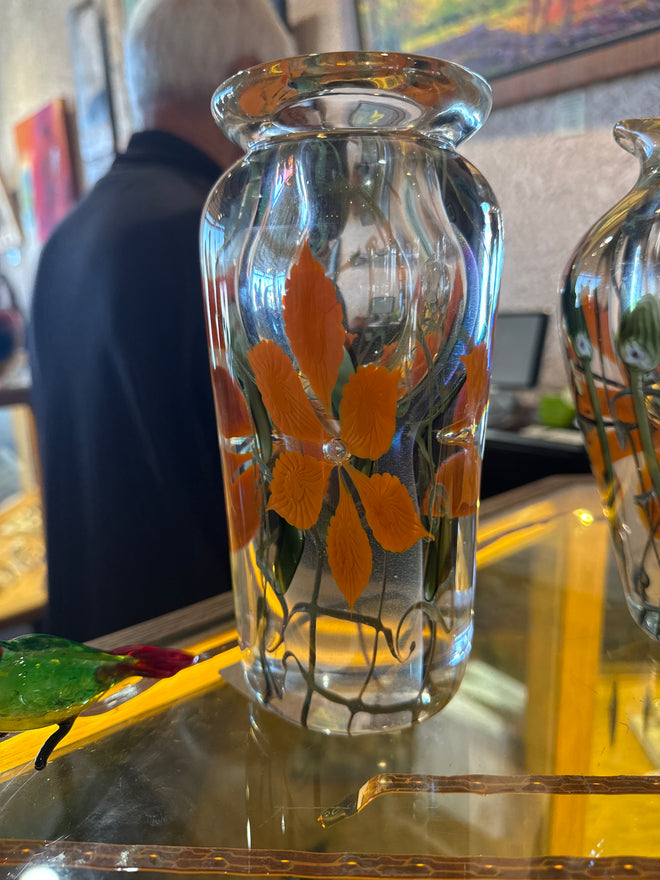 Vandermark Merritt Glass Studios  - Orange Flower Vase