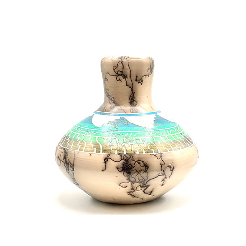 Navajo Carved Round Vase by Artist Manuel Brieno 6"H x 6"W