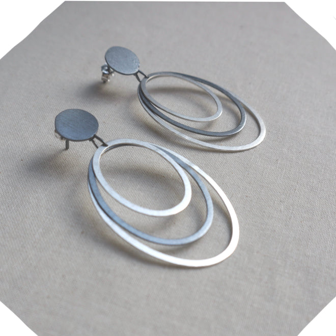 Sterling Silver 3 Oval Post Earrings
