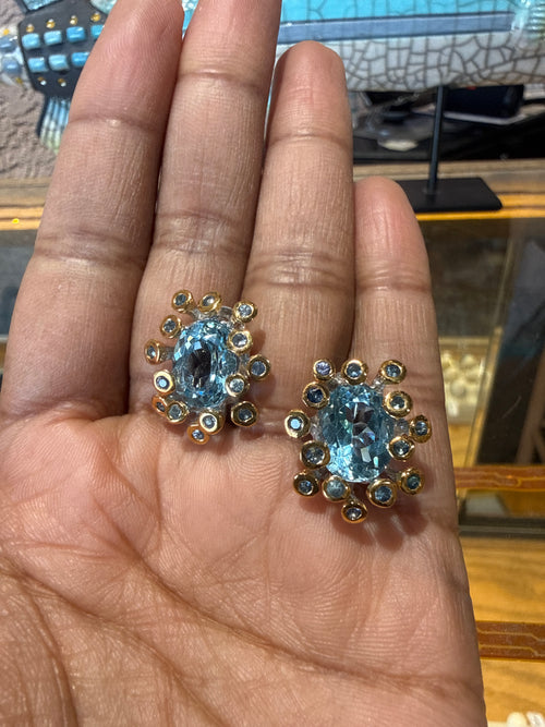 Blue Topaz & Blue Sapphire Post Stud Earrings