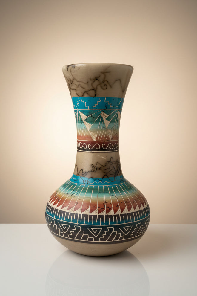 Navajo Carved Vase by Artist Marilyn Sam 8"H x 5"W