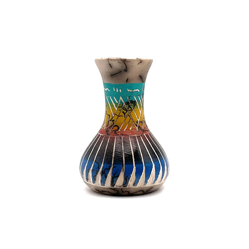 Navajo Carved Vase by Artist Marilyn Sam 3.5"H x 2.5"W