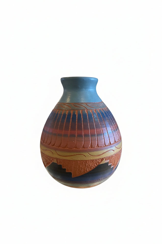Navajo Carved Ceramic Vase by Valerie King 4.5"H x 3.5"W