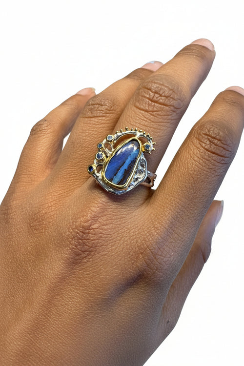 Boulder Opal & Blue Sapphire Ring 13.5 7