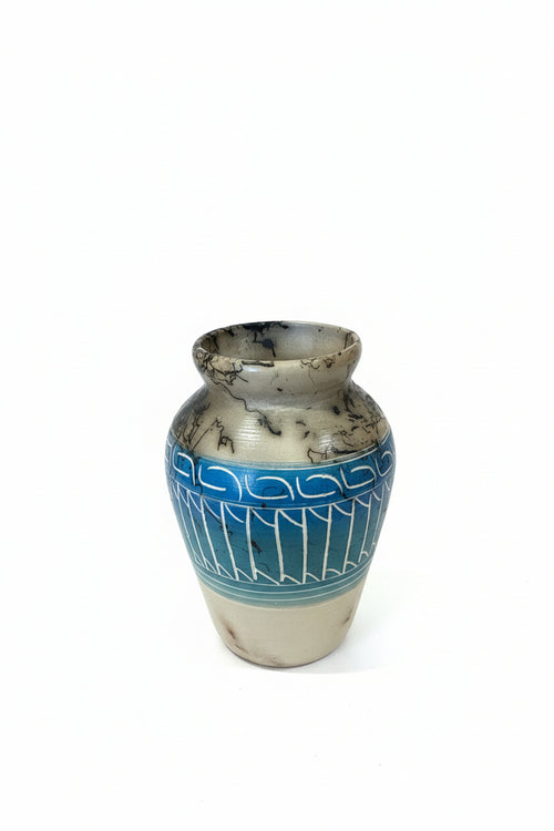 Navajo Carved Round Vase by Artist Cecelia Benally 3.5"H x 3"W