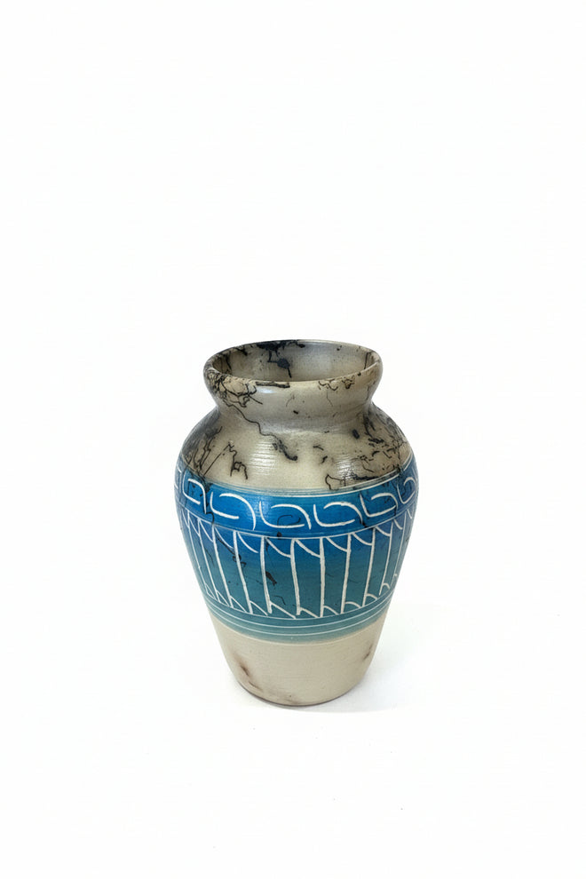 Navajo Carved Round Vase by Artist Cecelia Benally 3.5"H x 3"W