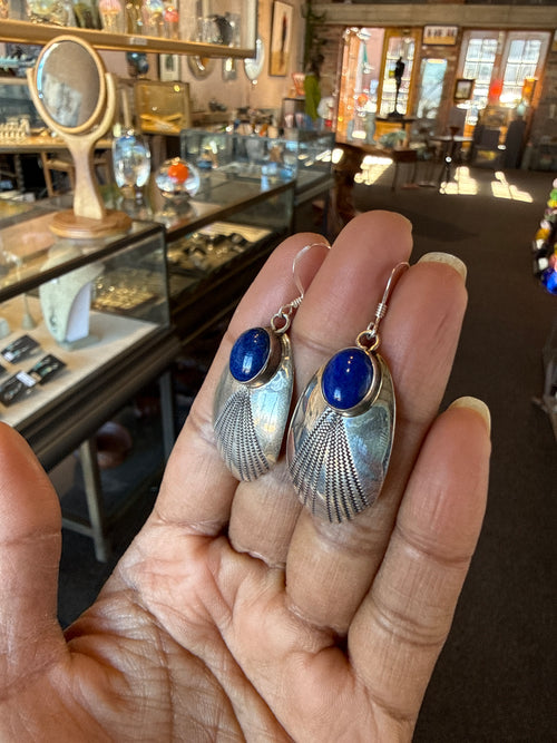 Sterling Lapis Earrings (Navajo Handmade)