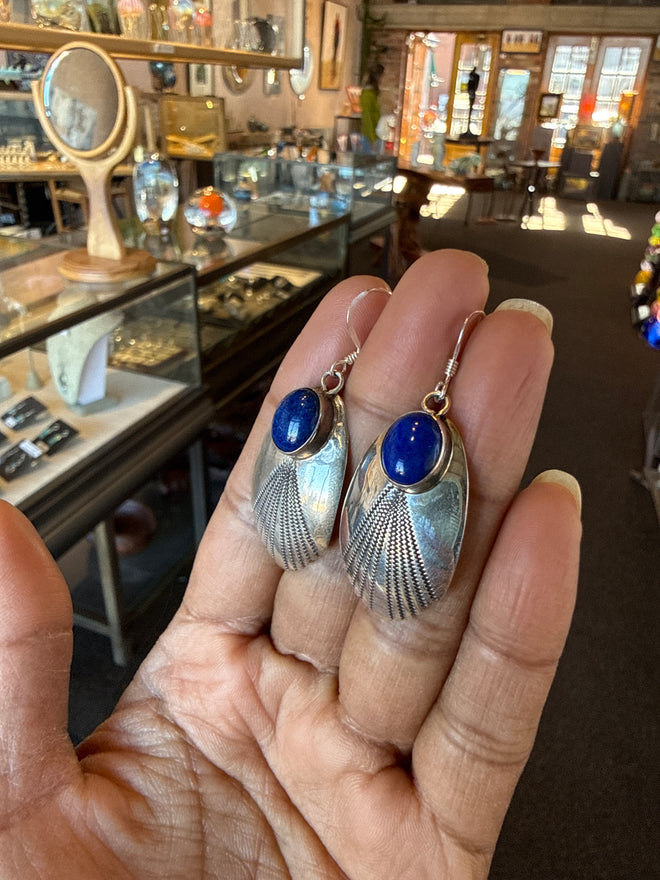 Sterling Lapis Earrings (Navajo Handmade)