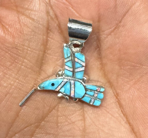 Opal & Turquoise Hummingbird Pendent