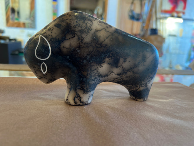 Gary Yellowcorn Horsehair Pottery – Gray and Black Buffalo Statue