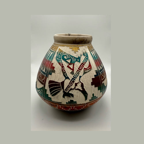 Navajo Carved Vase by Artist Carol Johnson 5"H x 5.5"W
