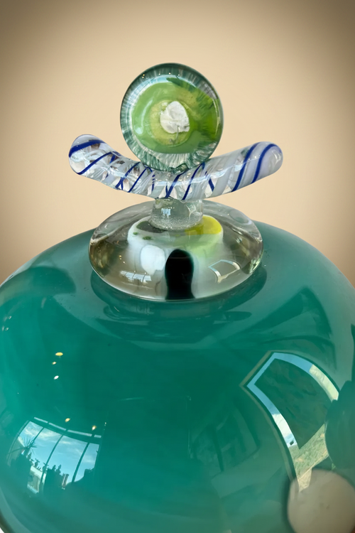 Turquoise Handblown Glass Lidded Vessel
