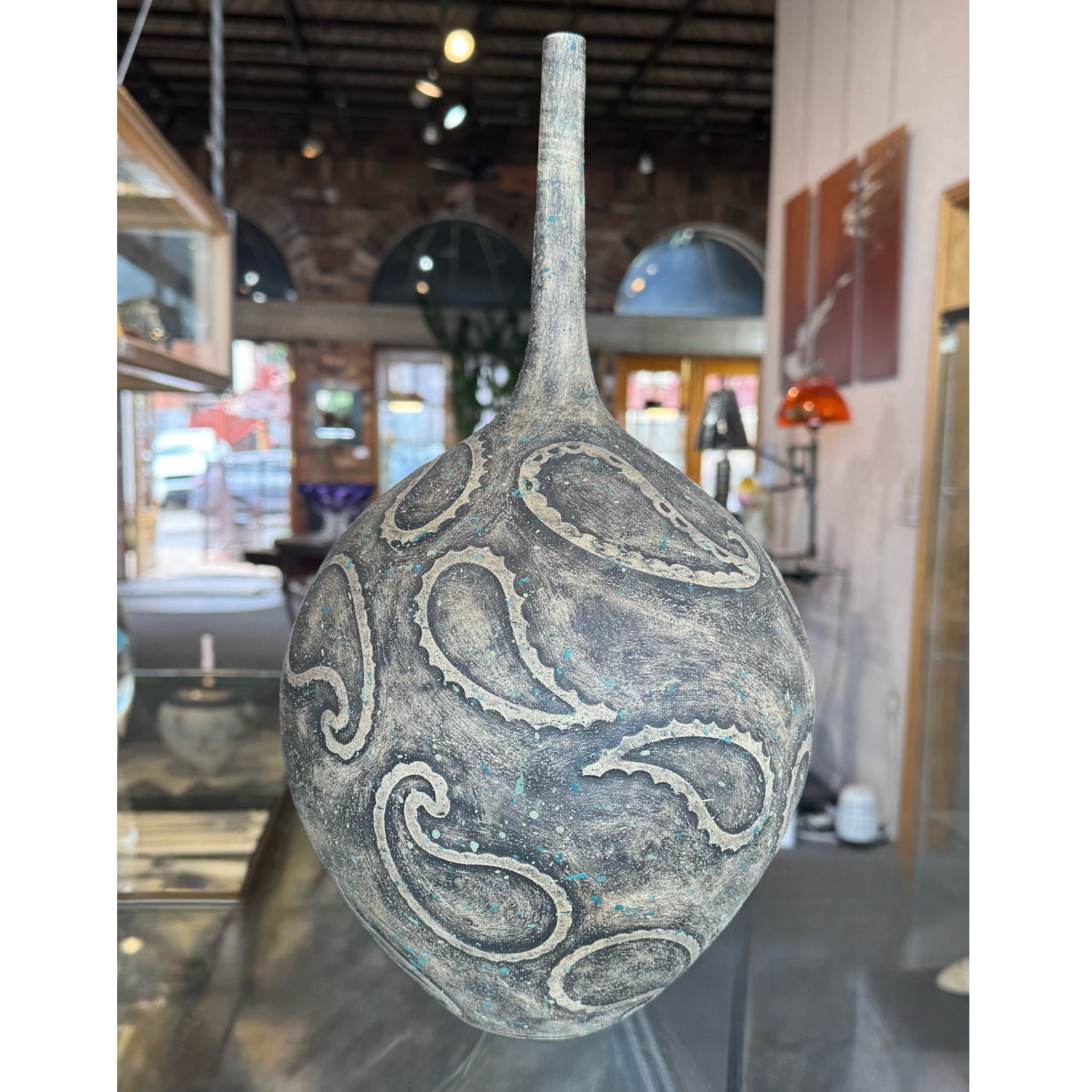 Brown Paisley Design Stoneware Bottle – Raku Gallery