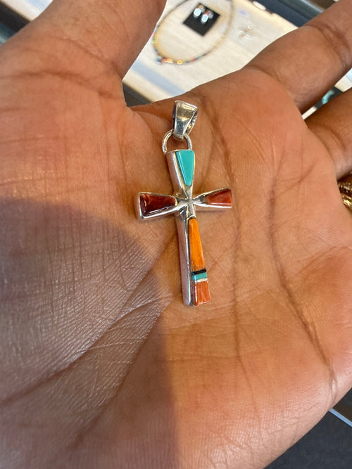 Multi Stone Cross - Handmade Navajo