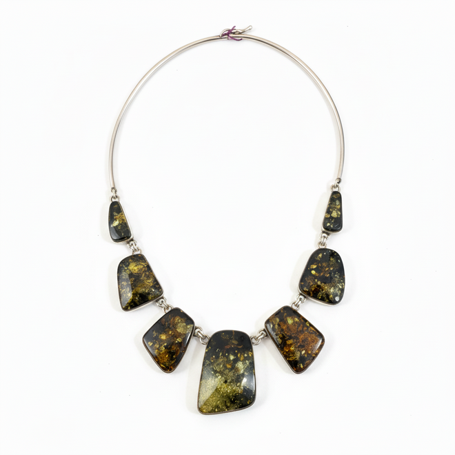 Seven Stone Sterling Silver Amber Necklace