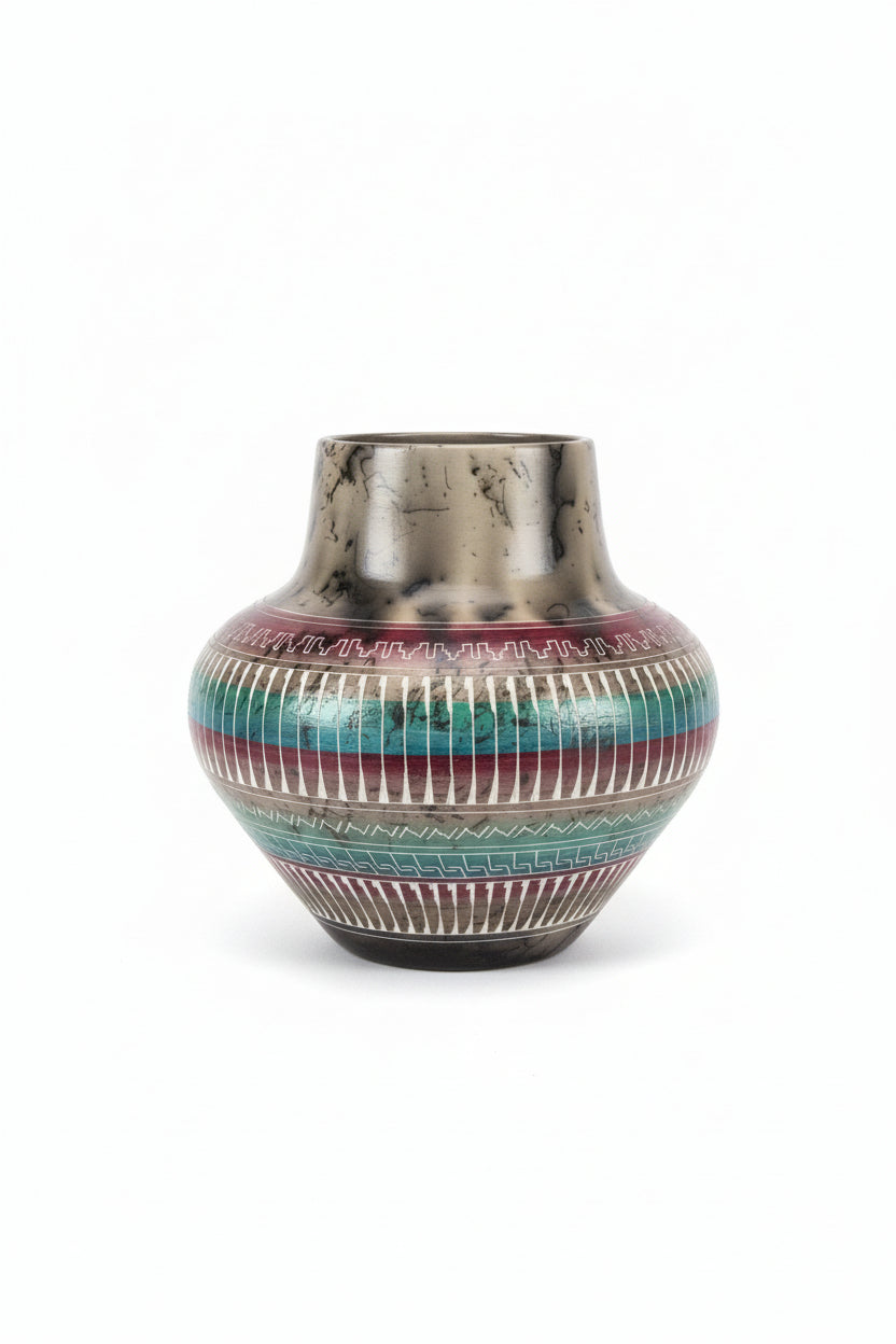Navajo Carved Vase 6hx4w Native American Ceramics – Raku Gallery