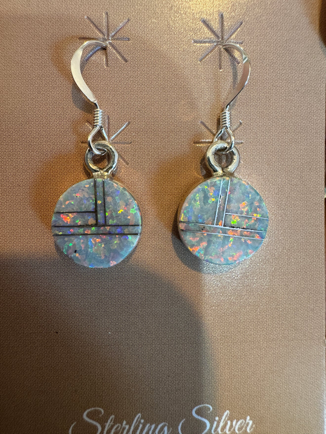 White Opal Round Dangle Earrings