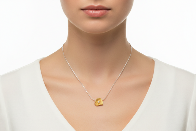Petal Pendant – Gold & Silver Tone with Cubic Zirconia