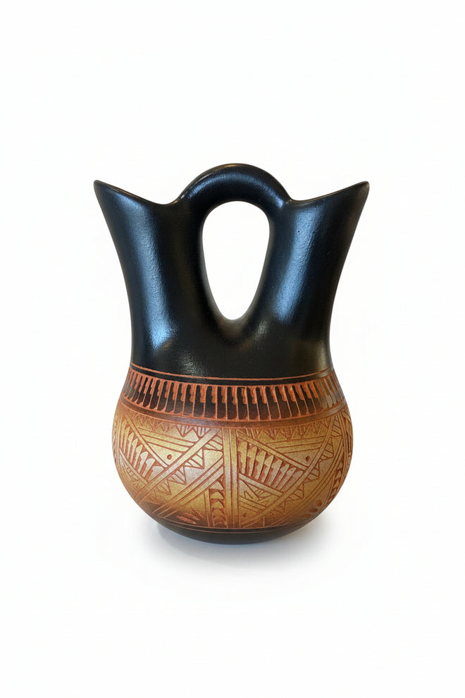 Navajo Carved Ceramic Vase by Diane Aragon 9"H x 6.5"W