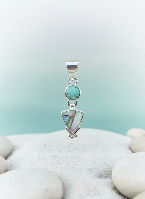 Opal & Amazonite Amazing Light Pendent - Navajo Stone Inlaid