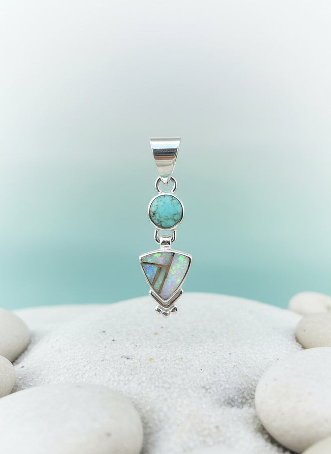 Opal & Amazonite Amazing Light Pendent - Navajo Stone Inlaid