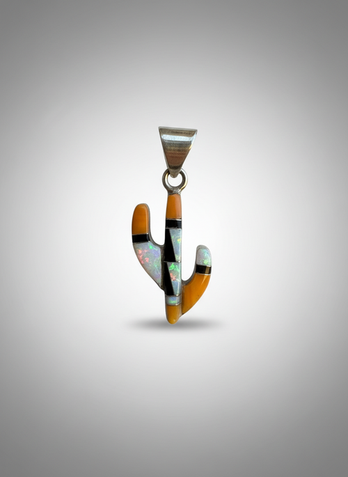 Cactus Pendent Stone Inlaid - Double Sided
