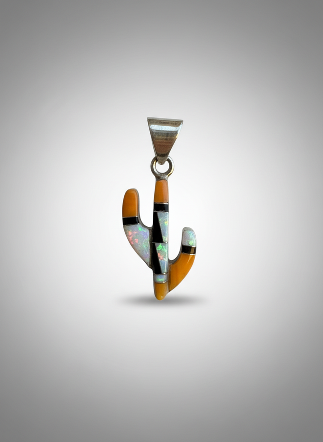Cactus Pendent Stone Inlaid - Double Sided