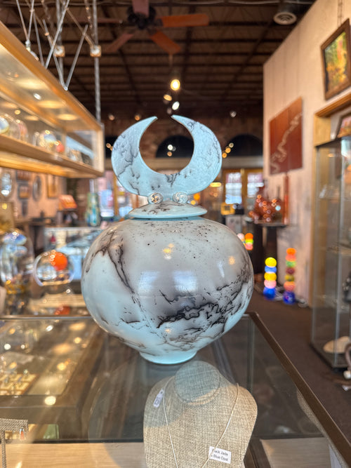 Light Blue Horsehair Lidded Vessel by Bob Smith