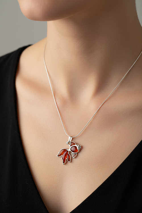Sterling Silver Amber Goldfish Necklace